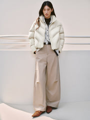 Women's Casual Lightweight Stand-Collar Cropped Down Jacket