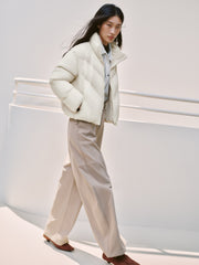 Women's Casual Lightweight Stand-Collar Cropped Down Jacket