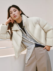 Women's Casual Lightweight Stand-Collar Cropped Down Jacket