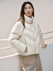 Women's Casual Lightweight Stand-Collar Cropped Down Jacket