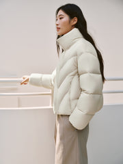 Women's Casual Lightweight Stand-Collar Cropped Down Jacket