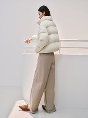 Women's Casual Lightweight Stand-Collar Cropped Down Jacket