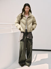 Women's Utility-Style Detachable Plaid Chestnut Curved-Leg Pants