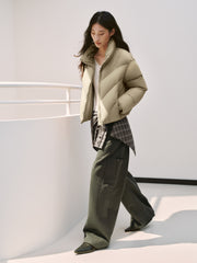 Women's Casual Lightweight Stand-Collar Cropped Down Jacket