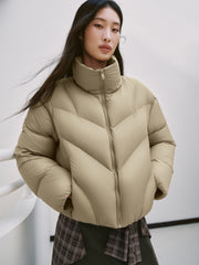 Women's Casual Lightweight Stand-Collar Cropped Down Jacket