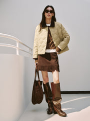 Women's Barn-Style Quilted Corduroy-Panel Shirt-Down Jacket