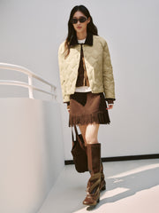 Women's Barn-Style Quilted Corduroy-Panel Shirt-Down Jacket