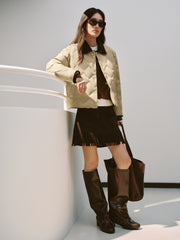 Women's Barn-Style Quilted Corduroy-Panel Shirt-Down Jacket