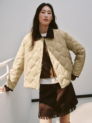 Women's Barn-Style Quilted Corduroy-Panel Shirt-Down Jacket