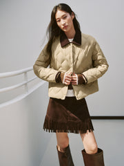 Women's Barn-Style Quilted Corduroy-Panel Shirt-Down Jacket