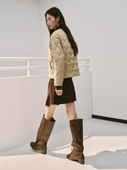 Women's Barn-Style Quilted Corduroy-Panel Shirt-Down Jacket