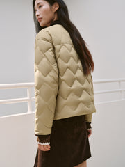Women's Barn-Style Quilted Corduroy-Panel Shirt-Down Jacket