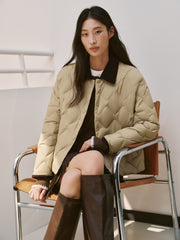 Women's Barn-Style Quilted Corduroy-Panel Shirt-Down Jacket
