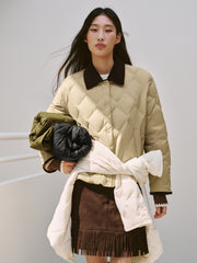Women's Barn-Style Quilted Corduroy-Panel Shirt-Down Jacket