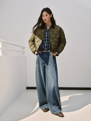 Women's Barn-Style Quilted Corduroy-Panel Shirt-Down Jacket