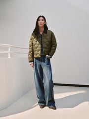 Women's Barn-Style Quilted Corduroy-Panel Shirt-Down Jacket