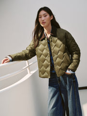Women's Barn-Style Quilted Corduroy-Panel Shirt-Down Jacket