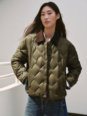Women's Barn-Style Quilted Corduroy-Panel Shirt-Down Jacket