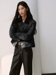 Women's Barn-Style Quilted Corduroy-Panel Shirt-Down Jacket