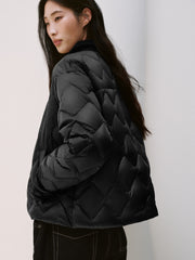 Women's Barn-Style Quilted Corduroy-Panel Shirt-Down Jacket
