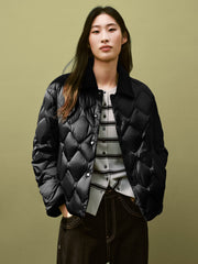 Women's Barn-Style Quilted Corduroy-Panel Shirt-Down Jacket