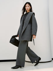 Women's Casual Wool-Cashmere Blend Cropped Cape Coat