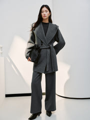 Women's Casual Wool-Cashmere Blend Cropped Cape Coat