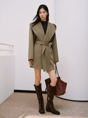 Women's Casual Wool-Cashmere Blend Cropped Cape Coat