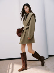 Women's Casual Wool-Cashmere Blend Cropped Cape Coat