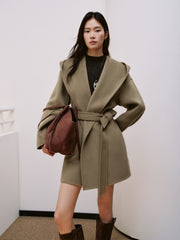 Women's Casual Wool-Cashmere Blend Cropped Cape Coat