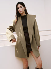 Women's Casual Wool-Cashmere Blend Cropped Cape Coat