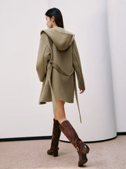 Women's Casual Wool-Cashmere Blend Cropped Cape Coat