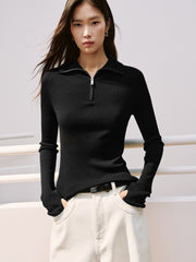 Women's Casual 100% Wool Machine-Washable Half-Zip Knit Top