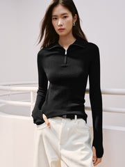 Women's Casual 100% Wool Machine-Washable Half-Zip Knit Top