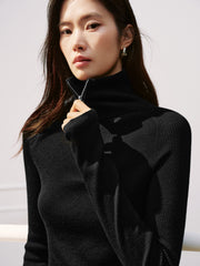 Women's Casual 100% Wool Machine-Washable Half-Zip Knit Top