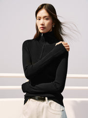 Women's Casual 100% Wool Machine-Washable Half-Zip Knit Top