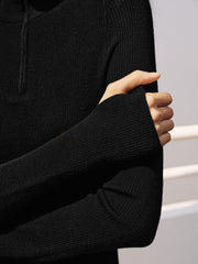 Women's Casual 100% Wool Machine-Washable Half-Zip Knit Top