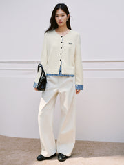 Women's Casual Miu-Style Faux-Layer Plaid-Panel Knit Top