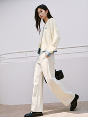 Women's Casual Miu-Style Faux-Layer Plaid-Panel Knit Top