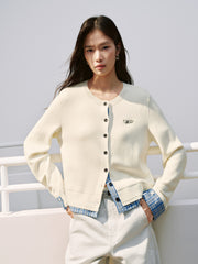 Women's Casual Miu-Style Faux-Layer Plaid-Panel Knit Top