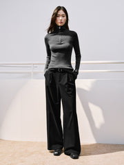 Women's Casual 100% Wool Machine-Washable Half-Zip Knit Top