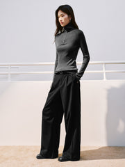 Women's Casual 100% Wool Machine-Washable Half-Zip Knit Top