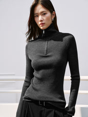 Women's Casual 100% Wool Machine-Washable Half-Zip Knit Top