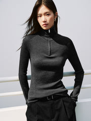 Women's Casual 100% Wool Machine-Washable Half-Zip Knit Top