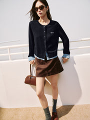Women's Casual Miu-Style Faux-Layer Plaid-Panel Knit Top