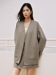 Women's Casual Wool-Silk Double-Face Reversible Coat