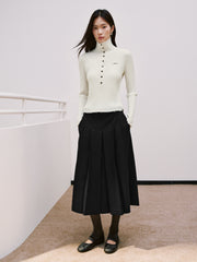 Women's Commuter Wool-Blend Pleated Midi Skirt