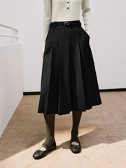 Women's Commuter Wool-Blend Pleated Midi Skirt