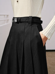 Women's Commuter Wool-Blend Pleated Midi Skirt