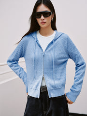Women's Casual Double-Zip Wool-Blend Cable-Knit Cardigan